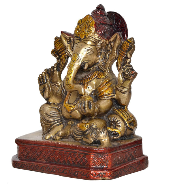 Brass Lord Ganesha Idol Ganesh Statue Decorative Sculpture for Home Decor Office Mandir Pooja Showpiece (Height 7 Inch) Study Setting