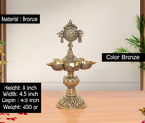 Bronze five-diya oil lamp stand, height 8 inch, five shallow bowls