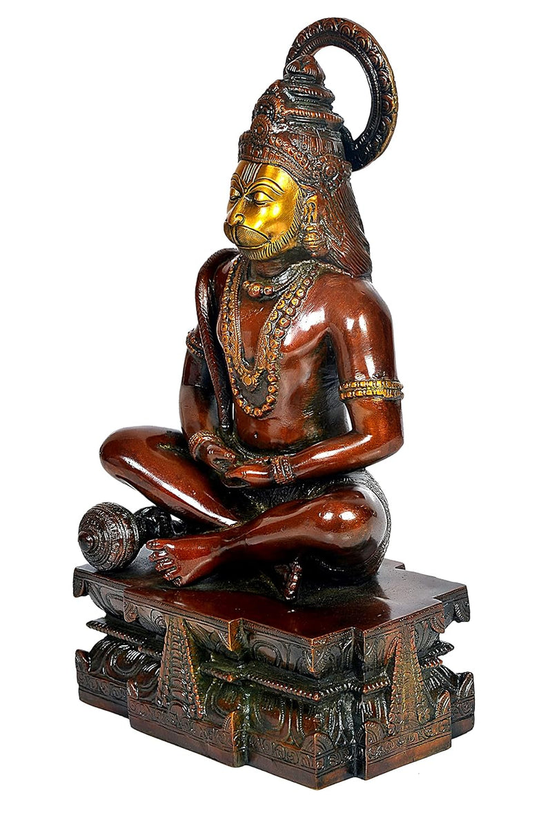 Brass Lord Hanuman Yoga Pose Decorative Idol Statue (Height: 14.8 Inches)