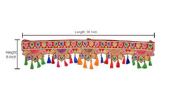 Toran decoration length 36 inch, height 8 inch; beaded heart border with tassels