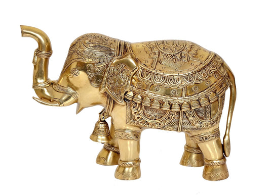 Brass Elephant Figurine - Decorative Statue for Home Decor, Feng Shui, and Good Luck (Height 10 Inch)