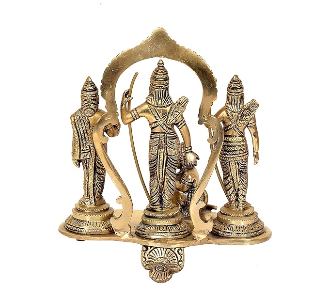 Lord Ram with Maa Sita Lord Lakshman and Lord Hanuman Ram Darbar Decorative Idol - (Brass, Height 9.4")