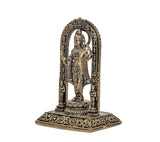 Brass Ram Lalla murti side view in arched frame, hands raised, ornate base