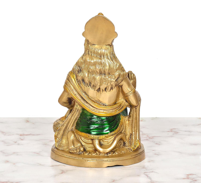 Brass Hanuman JI Sitting in Blessing Sculpture (Height 9.5 Inch)