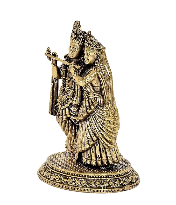 Fine Brass Radha Krishna Idol Standing Pose Brass Idol Multicolor Statue, Height :5 Inch