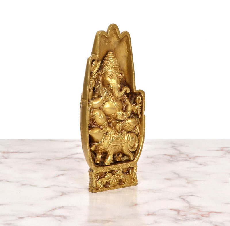 Brass Lord Ganesha in Blessing Hand with his mooshak Murti (Height: 7 Inch)