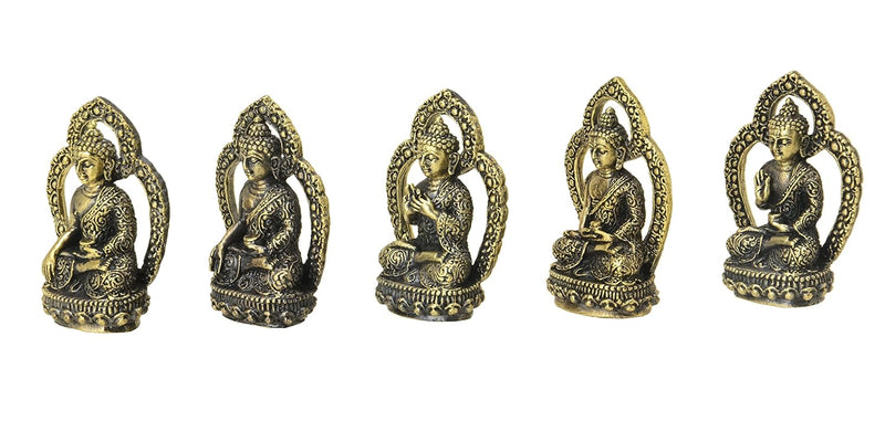 Brass Buddha (5 Mudra) Idols (Height: 13.5 cm) Pack of 5