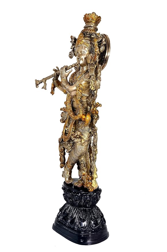 Brass Krishna Bhagwan Krishn Statue Murti for Home Decor Idol Decor | Height : 30 Inches