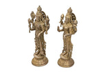 Brass Vishnu and Maa Lakshmi standing statue, back view with detailed armor