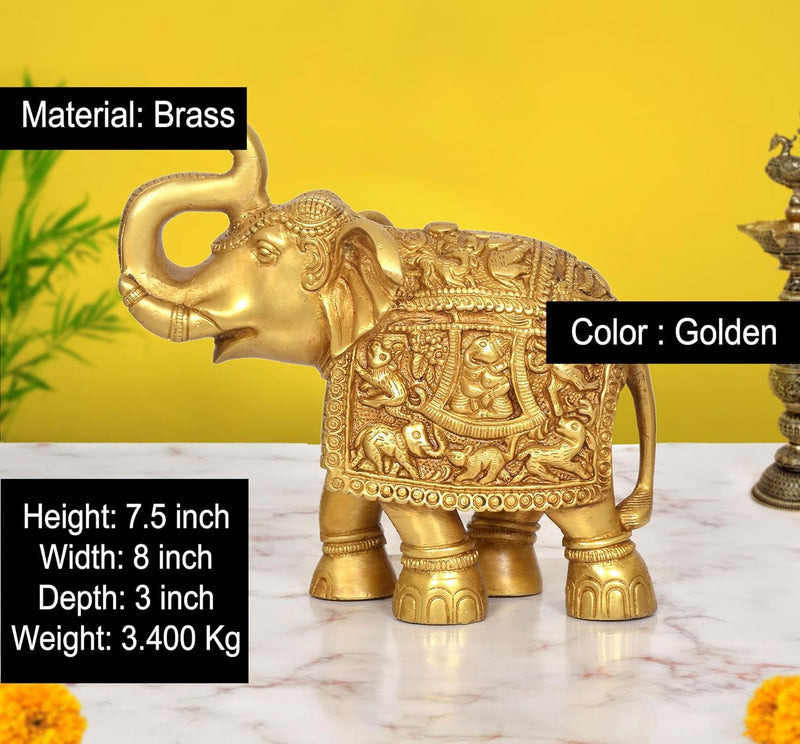 Brass Elephant Figurine (Height 7.5 Inch)