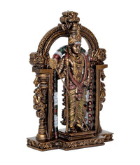 Resin Kartikeya statue rear/side view, ornate pillars and arch detailing