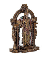 Close side of Kartikeya statue with detailed robe, spear, and ornate pillars, 8.5 inch