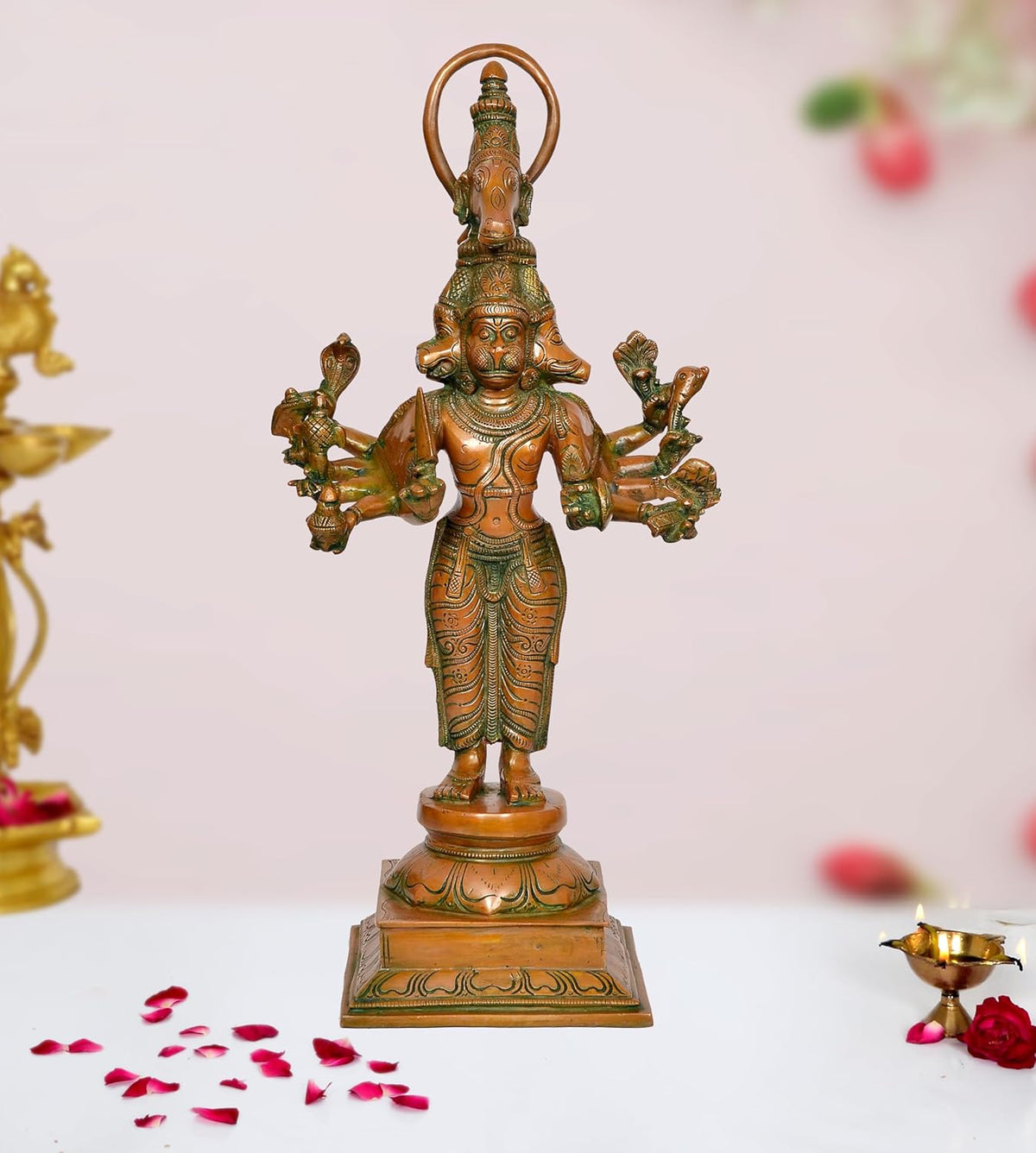 AONA brass Panchamukhi Hanuman idol, five faces, multi-armed, 22 in