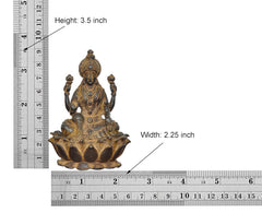 Copper Lakshmi idol with size chart, height 3.5 inch and width 2.25 inch shown