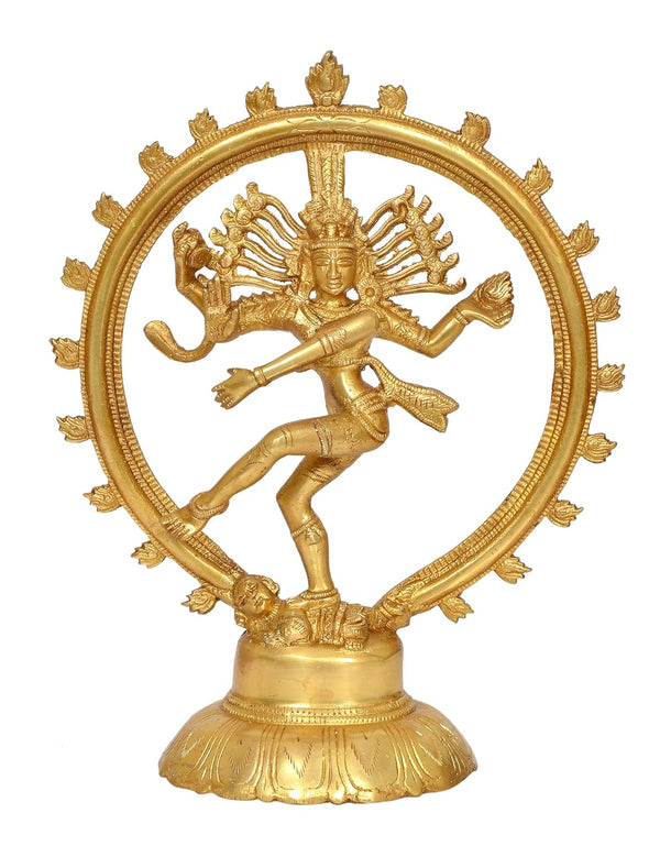 Brass Natraj Lord Shiva Dancing Natraj Brassl Idol Statues for Home Decor and Ofice Multicolor (Height: 12 inch)