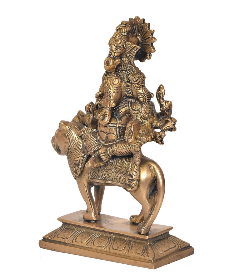 Brass Heramba Ganesha Idol - Hindu Deity Statue for Home Temple Office Decor (Height: 9 Inch)