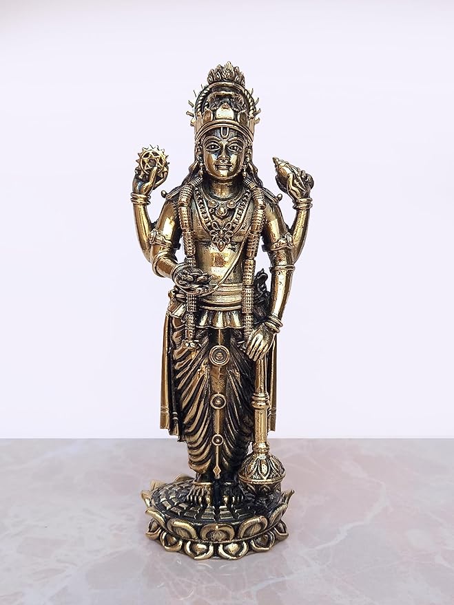 Super Fine Brass Lord Vishnu Idol Statue for mandir Temple Showpiece, (Height 7 Inch)