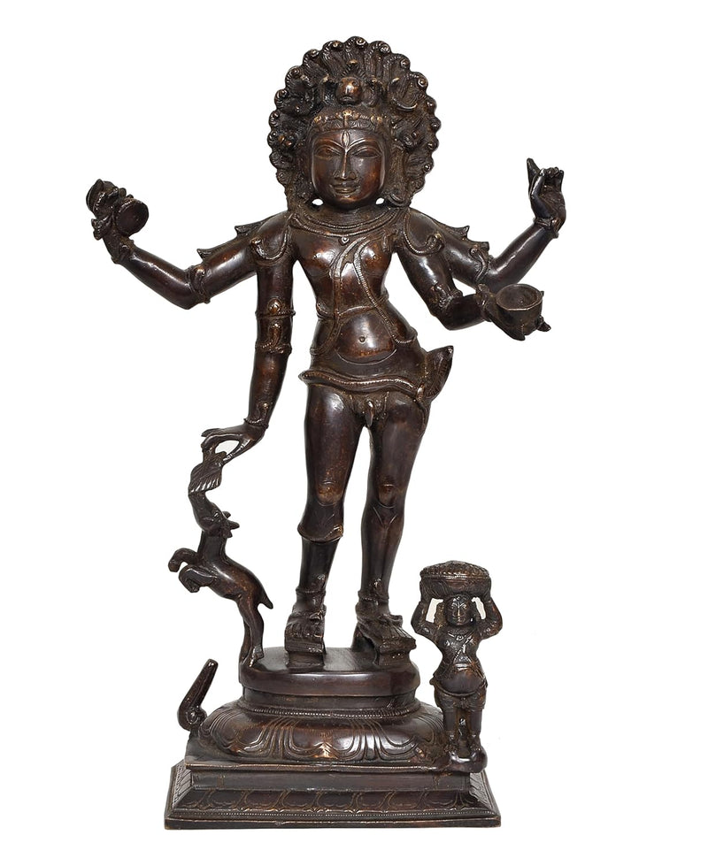 Brass Bhikshatana Kaal Bhairava Shiva Sculpture Idol for Home Decor Office (Height :15 inch)