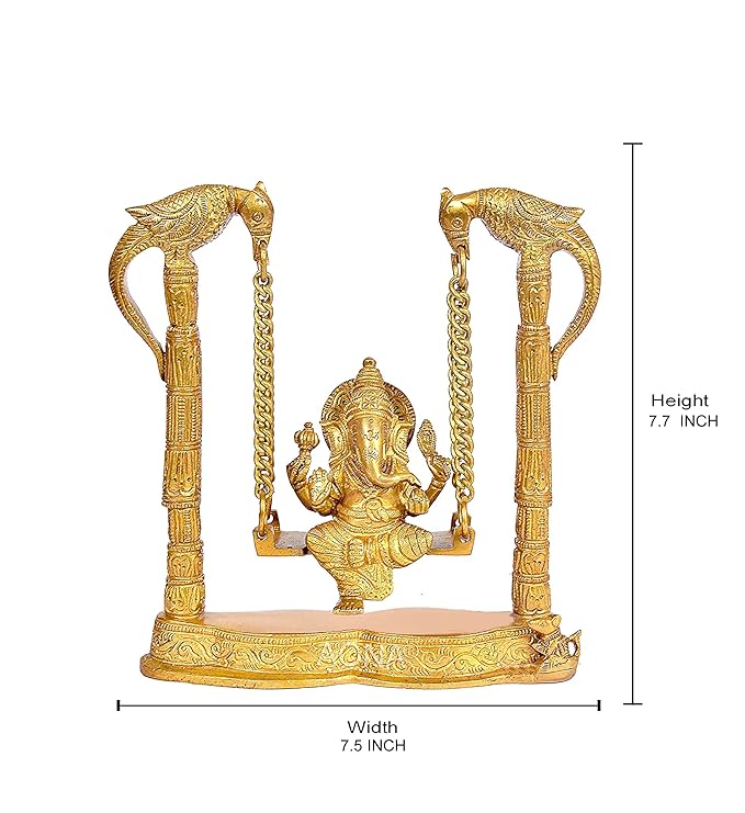 Brass Swing for Your Favourite God Jhula Hanging Bells with Chain & Kirtimukha Idol Swing Statue Any God Jhoola Murti for Home Decor Office Mandir