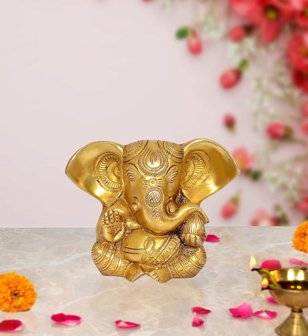 Brass Lord Ganesha Idol Ganesh Statue Decorative Sculpture for Home Decor Office Mandir Pooja Showpiece (Height 5 Inch)