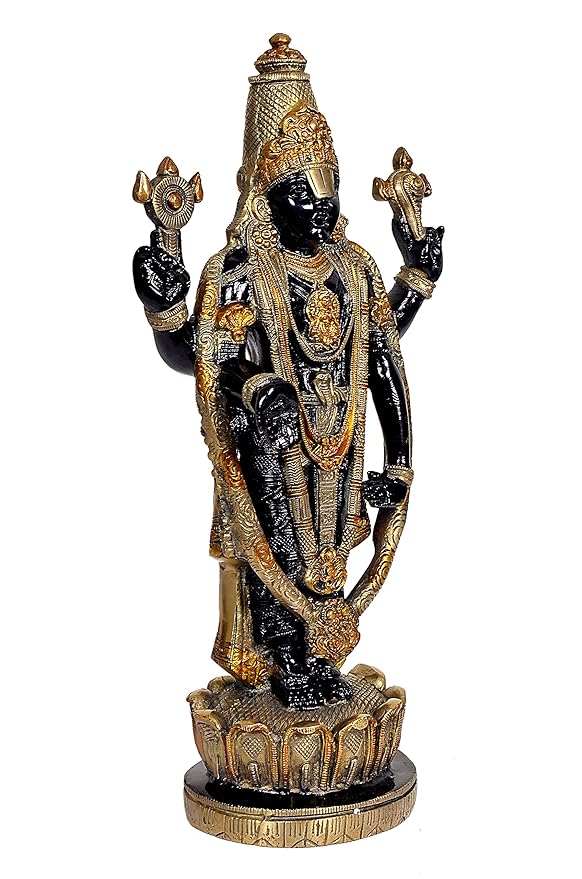 Brass Lord Tirupati Balaji Idol Figurine Sculpture Home Temple Office Decorative Showpiece Multicolour Height 16 Inches