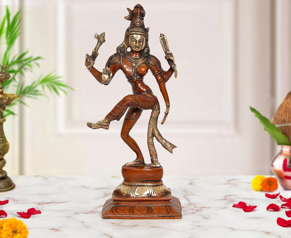 Brass Dancing Shiva and Parvati (Ardhanarishvara) Murti (Height: 12 inch)