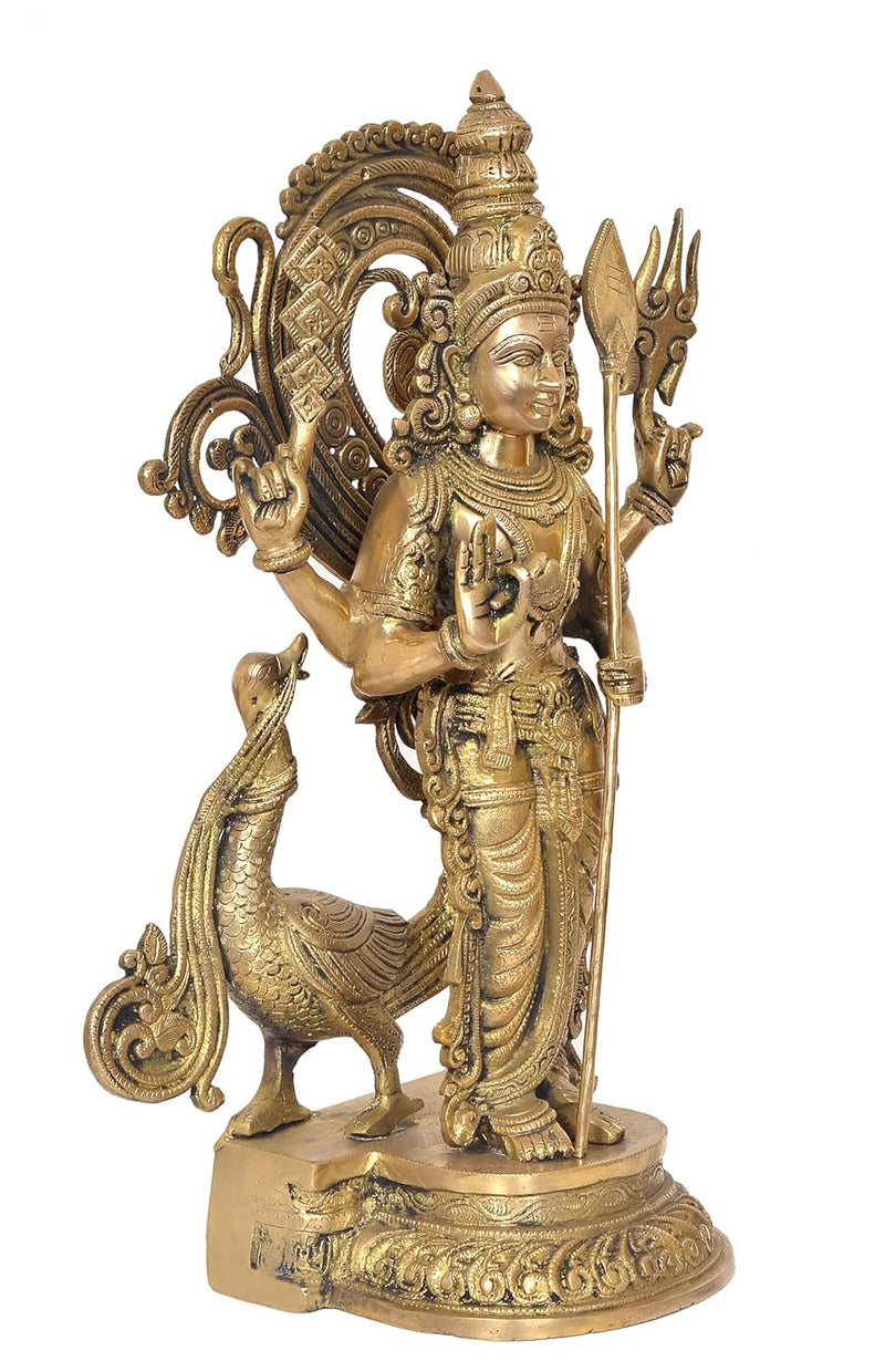 Brass Standing Lord Kartikeya Murugan Murti for Home Decor Pooja Mandir Decorative Showpiece Brass Murti (Height 19 Inch)