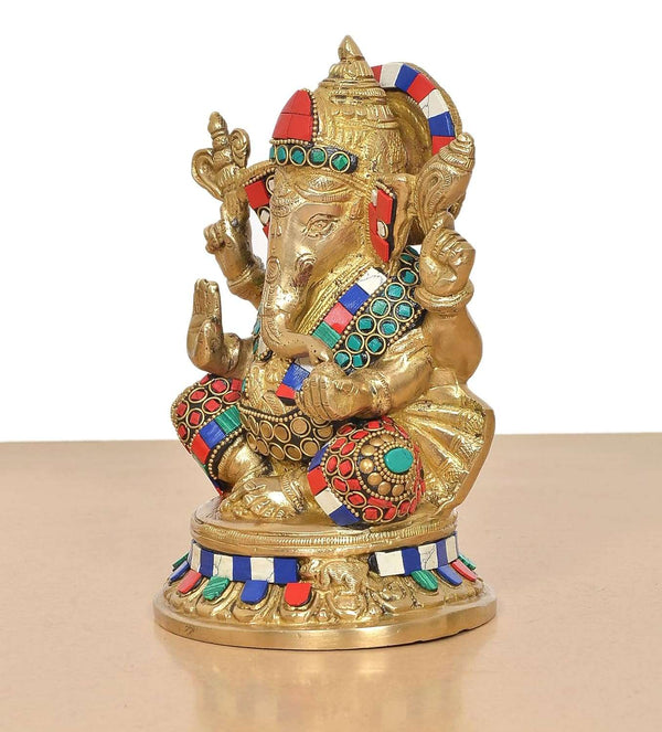 Brass Lord Ganesha Idol (Height 8 Inch) Study Setting