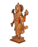 Dhanvantari brass statue, side view, ornate robe and hand-held herbs