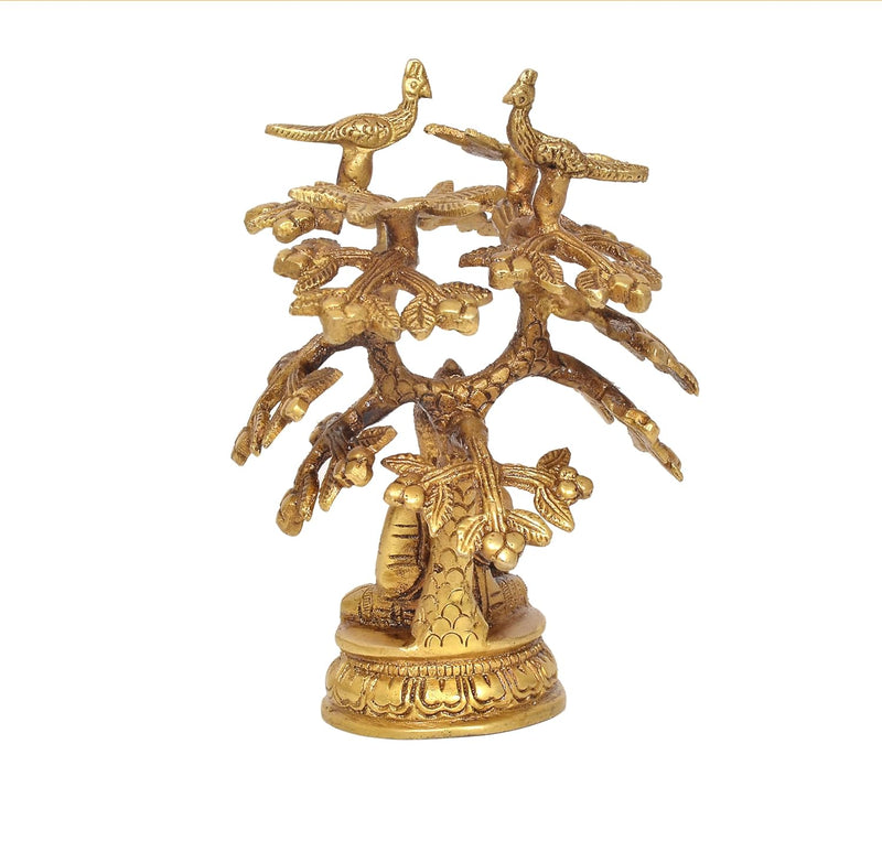 Brass Bhumisparsha Mudra Buddha Tree Idol (Height: 6.5 Inches) (Golden)