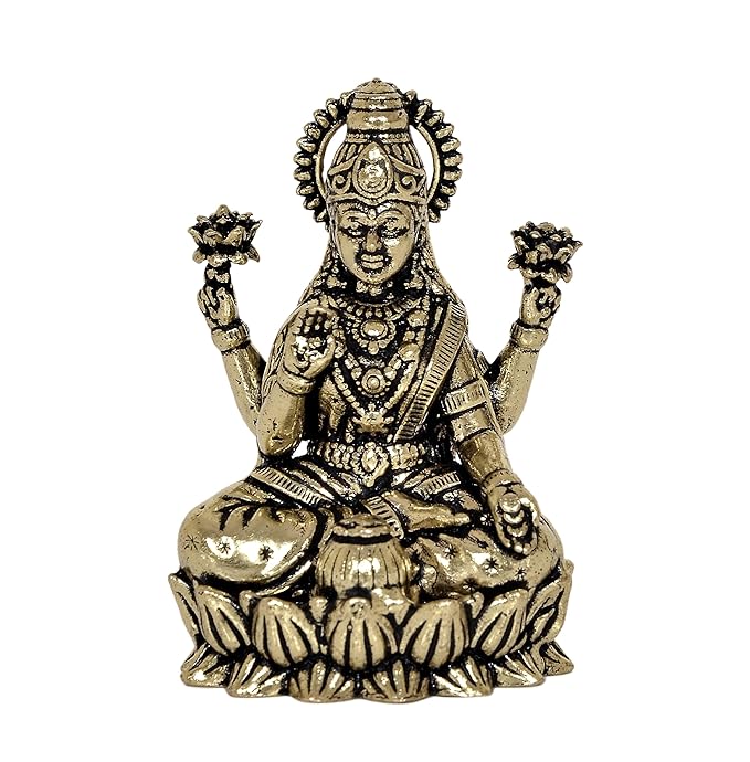 Super Fine Brass Lakshmi Laxmi Statue Idol Murti for Home Temple Office Mandir, (Height: 2 Inch) Craft Detail