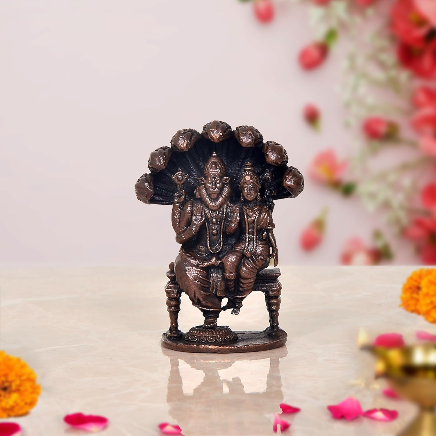 Copper Lakshmi Narasimha Statue for Home Temple Office Mandir, (Height: 2.5 Inch)