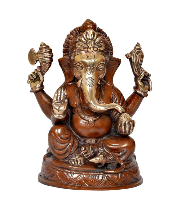 Brass Lord Ganesha Idol Ganesh Statue Decorative Sculpture for Home Decor Office Mandir Pooja Showpiece (Height 8 Inch) Entryway Setting