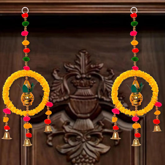 Kalash for Door Entrance with Bells Door Hangings Pair for Home Decor Diwali Decor Diwali Home Decoration Door Hangings for Entrace Door (Height: 16 Inch)