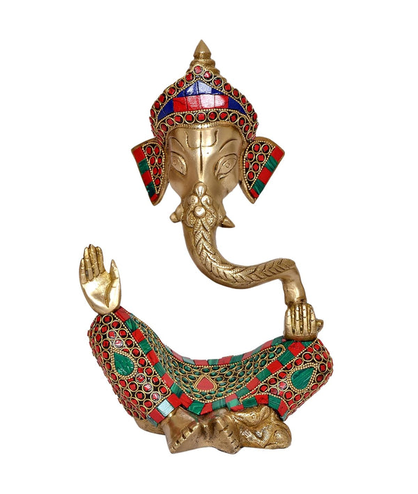 Brass Modern Ganesha Idol Ganesh Statue Multicolor Stone Work Finish | Home Decor/Office Entrance/Temple/Diwali Gift | (Height : 10 inch)