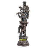 Resin Krishna Murli Manohar statue, side view, multicolor draped garment and ornaments