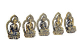 Brass small Buddha idols, pack of 5, seated with arched halo and beaded base
