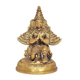 Brass Garuda idol statue, Lord Vishnu’s vehicle, front view, 5.5 in