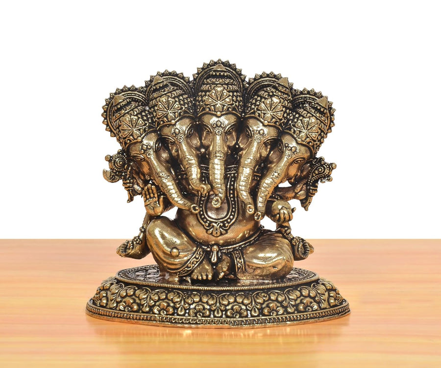 Superfine Brass Panchmukhi Ganesha Five Head Murti (Height: 3.5 Inch) Craft Detail