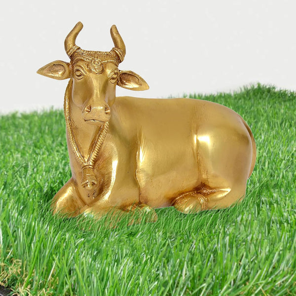 Brass Shiva Seated Nandi Statue Nandi Bull for Shiv Temple Showpiece Home Pooja (Height: 5.5 Inch) Entryway Setting