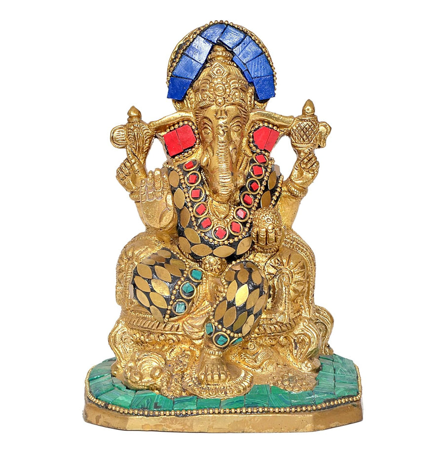 Brass Lord Ganesha Idol Ganesh Statue Decorative Sculpture for Home Decor Office Mandir Pooja Showpiece (Height 6 Inch) MULTICOLOUR Craft Detail
