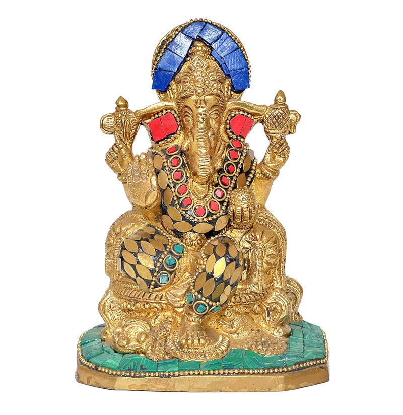 Brass Lord Ganesha Idol Ganesh Statue Decorative Sculpture for Home Decor Office Mandir Pooja Showpiece (Height 6 Inch) MULTICOLOUR