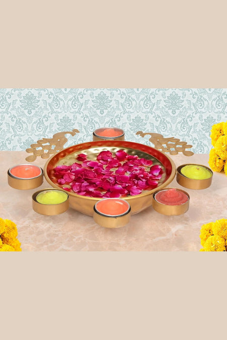 Peacock Decorative Urli Beautiful Bowl for Floating Flowers and Tea Light Candles Holder (Width:9.5 Inch)