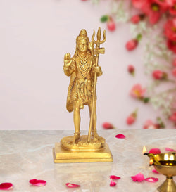 Brass Lord Shiva Standing Statue Home Temple Office Figurine Showpiece (Height 9 Inch)