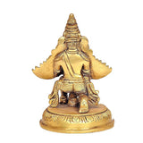 Brass Garuda idol statue, back view, Lord Vishnu’s vehicle, detailed pedestal base