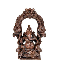 Copper Vinayak Ganesha statue, detailed arch base, 4-inch idol