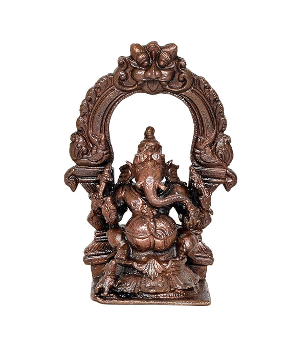 Copper Lord Ganesha Ganpati Idol Vinayak Religious Statue Copper Murti Multicolor (Height 4 Inch) Entryway Setting