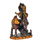 Brass Lord Krishna with Cow Idol Figurine Sculpture Playing Flute Statue Decorative Showpiece, (Height 5.5 Inch)