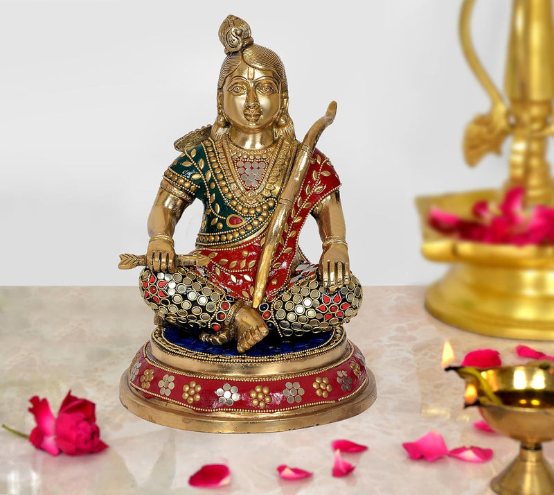 Brass  Ram Lalla Sitting Idol Murti Stone Work (Height : 11 inch)