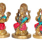 Goddess Lakshmi Ganesha Saraswati Brass Idol Lakshmi Ganesh Murti, Height 5 Width 3.5 Inches